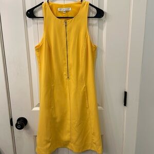 Trina Turk  Yellow Sleeveless Front Gold Zipper Mini Dress XS Like New